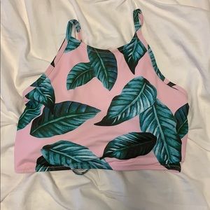Pink/green tropical high neck bikini top